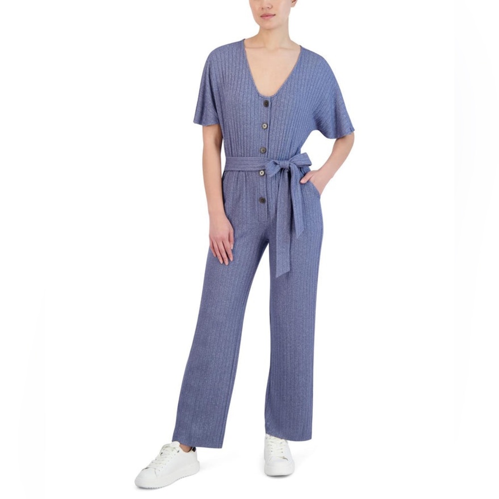 🎉BCBGENERATION
Knit Tie Front Jumpsuit Denim Blue Size S fits like a S(6)